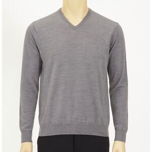 Magaschoni Wool Sweater Mens XL Gray V Neck Pullover Minimalist Classic Layering